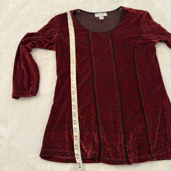 Vintage Red Black Velvet Burnout Top S Whimsigoth Witchy Fairy Holiday Y2K - Picture 10 of 15